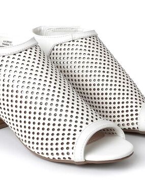 J.Adams Maddie Perforated White PeepToe Slingback Sandals with Low Block Heel